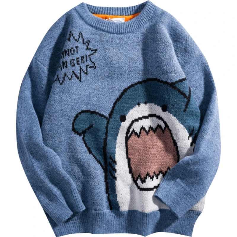 Top Trends: Shark Sweater Men Winter Cartoon Harajuku Korean Y2k Oversized Turtleneck Hip Hop Loose Knit Jumper Pullover High Collar Sweater Shoppable Styles