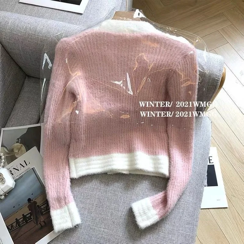 Top Trends: 2023 Spring Autumn Plush Gentle Sweet Girl Pink Short Soft Knitted Sweater Cardigan Mujer New Style Pink Cardigan Women Shoppable Styles - Image 3