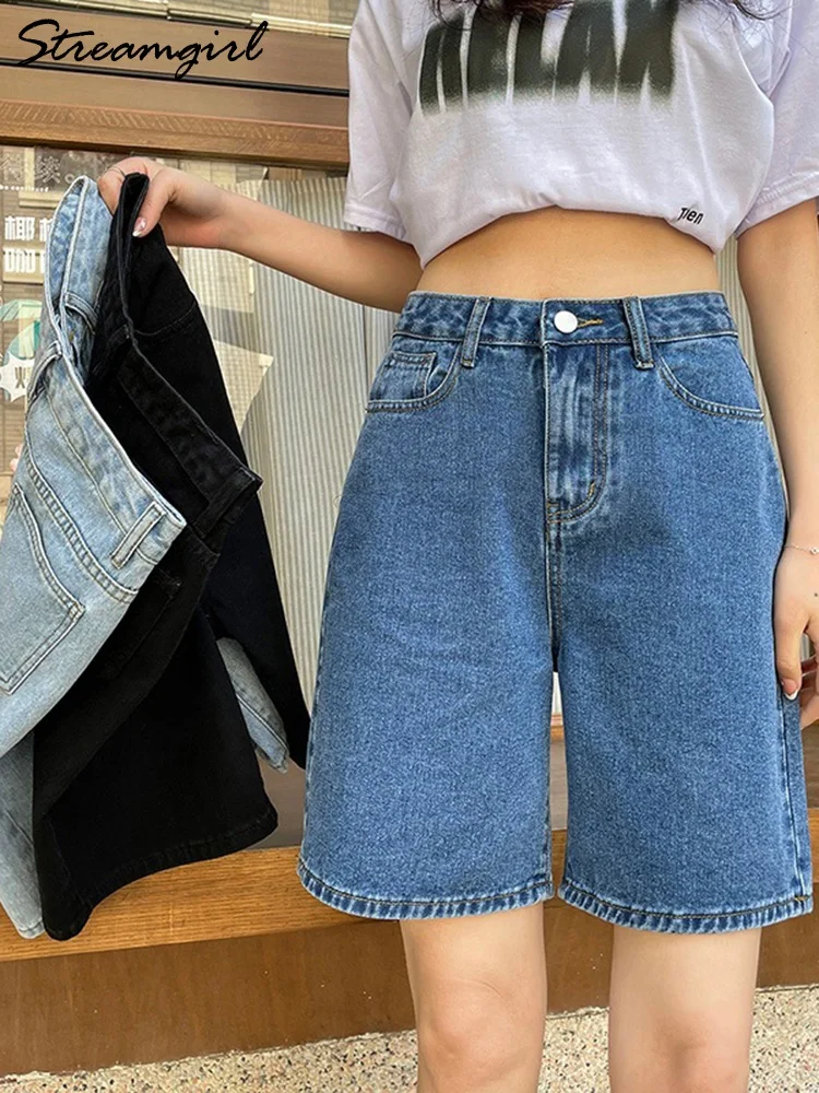 Top Trends: Streamgirl High Waisted Jeans Shorts Women 2023 Vintage Shorts Denim Loose Female Short Straight Jeans Shorts For Women Summer Shoppable Styles