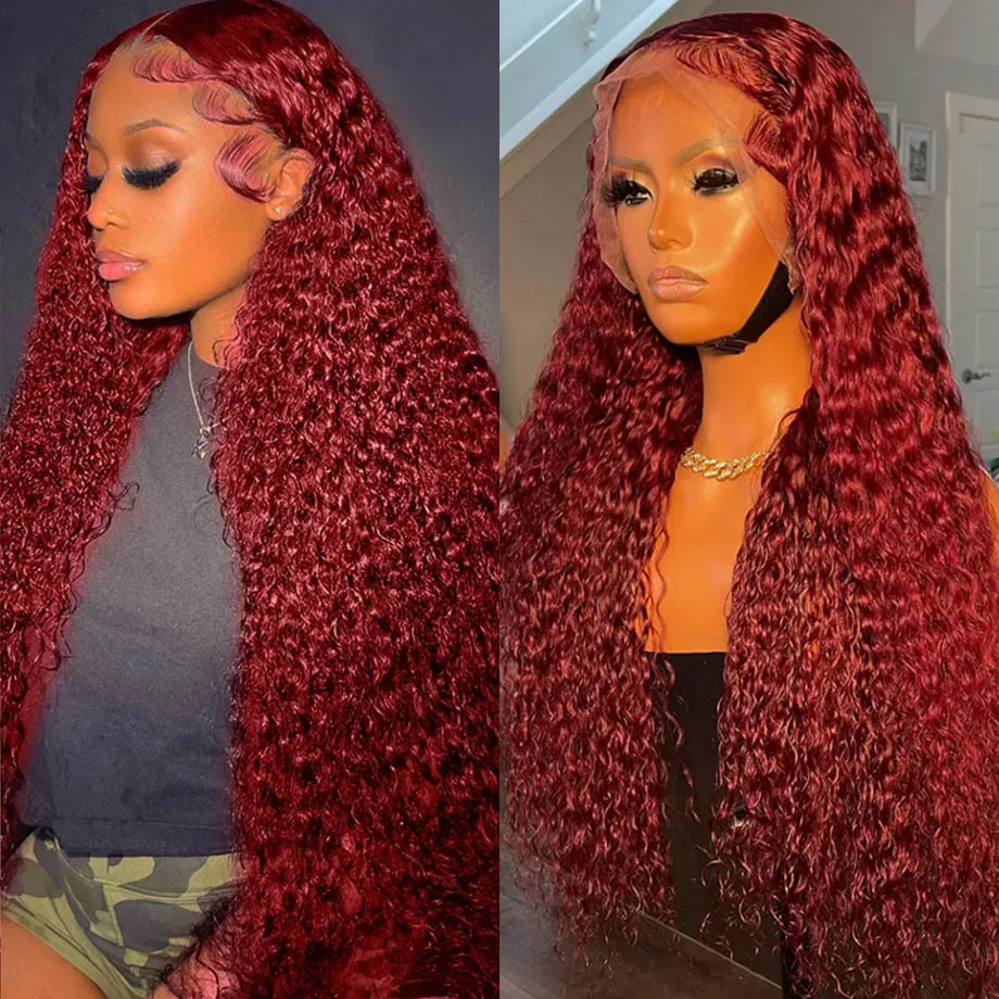 Top Trends: 13x4 Deep Curly Lace Frontal Wig Transparent 99J Burgundy 13x6 Full Lace Front Wigs Red Colored HD Deep Wave Human Hair Wigs Shoppable Styles