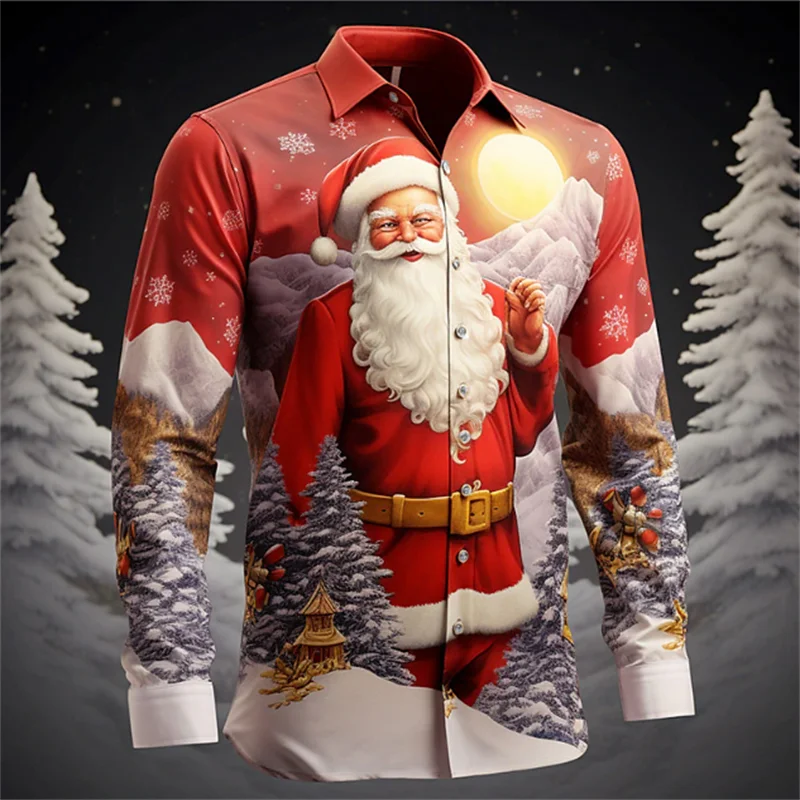 Top Trends: Santa Claus Casual Men&#039;s Shirt Outdoor Christmas Street Autumn And Winter Cuffed Long Sleeve White Yellow Pink S-6XL Shoppable Styles