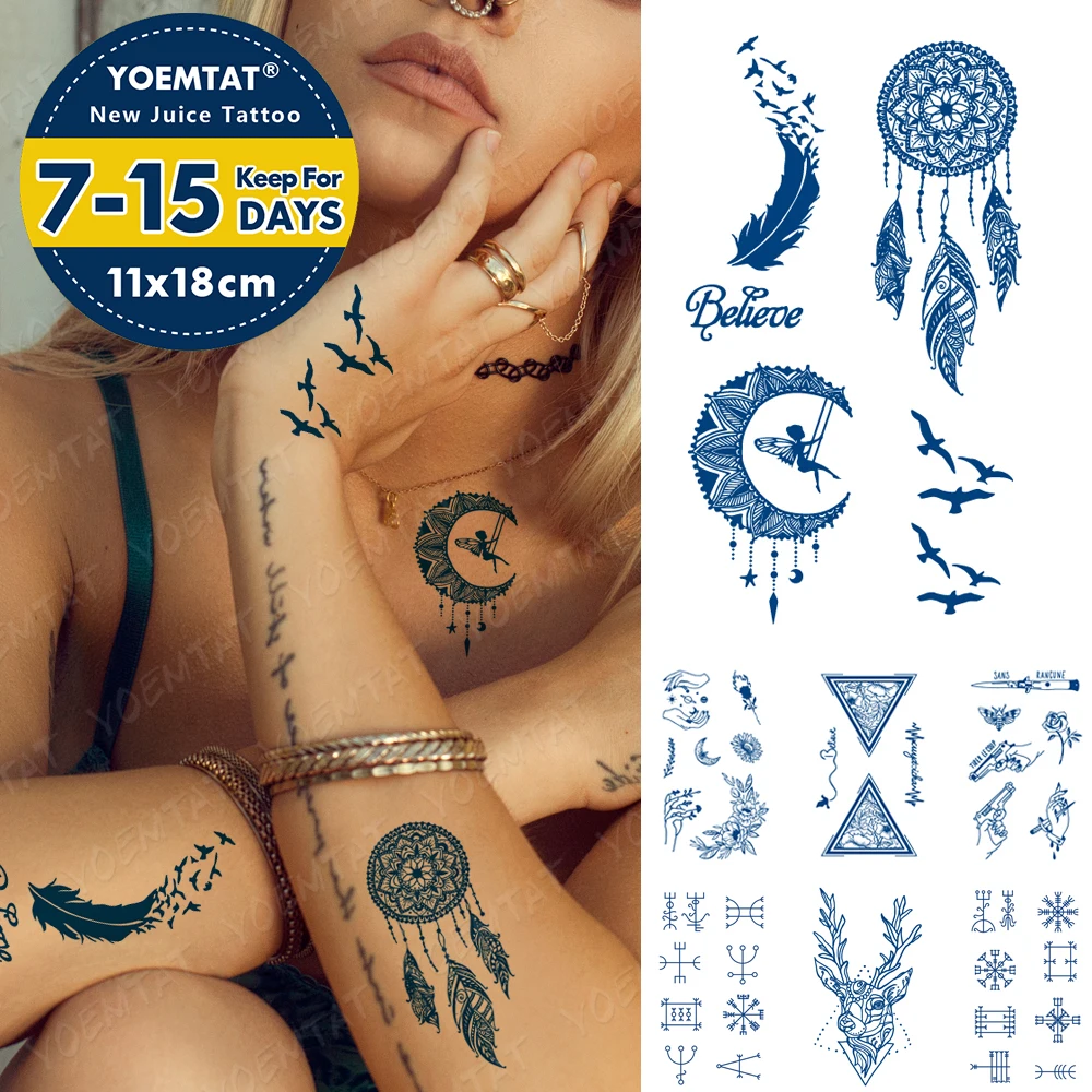 Top Trends: Blue Henna Ink Juice Waterproof Temporary Tato Sticker Hand Symbol Flower Body Art Small Transfer Fake Tattoo Men Ladies Lasting Shoppable Styles