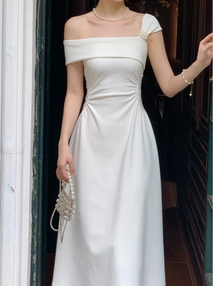 Top Trends: Women Summer Elegant Causal Midi Dress Vintage Slim A-Line Party Prom Vestidos Female Chic Solid Birthday Clothes Robe New Shoppable Styles