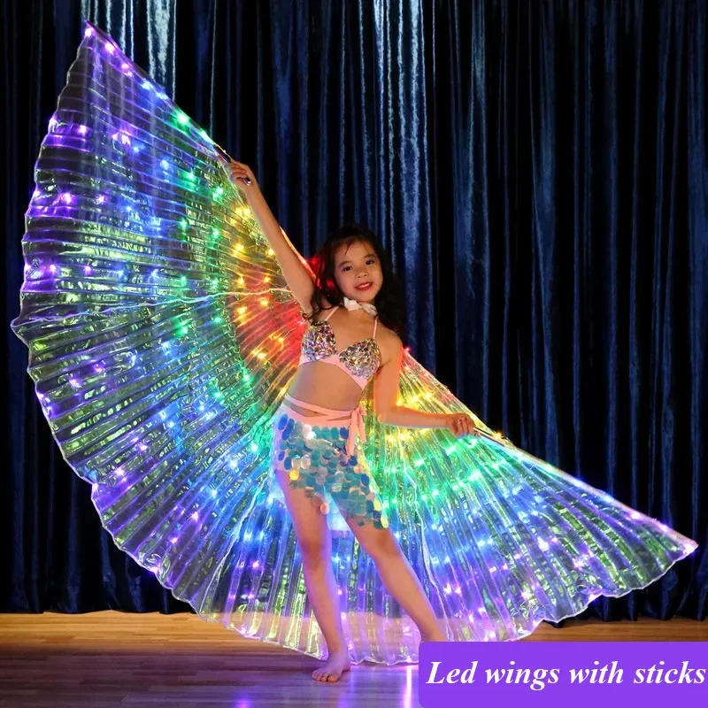 Top Trends: Girls LED Belly Dance Wings With Sticks Dance Rainbow Wings For Halloween Shoppable Styles