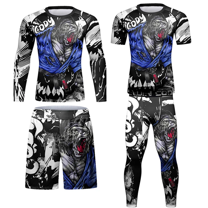 Top Trends: Men MMA Boxing Muay Thai Compression Set Tracksuit Running Rashguard Training Fitness Sportswear Workout Gym Clothing Sport Suit Shoppable Styles