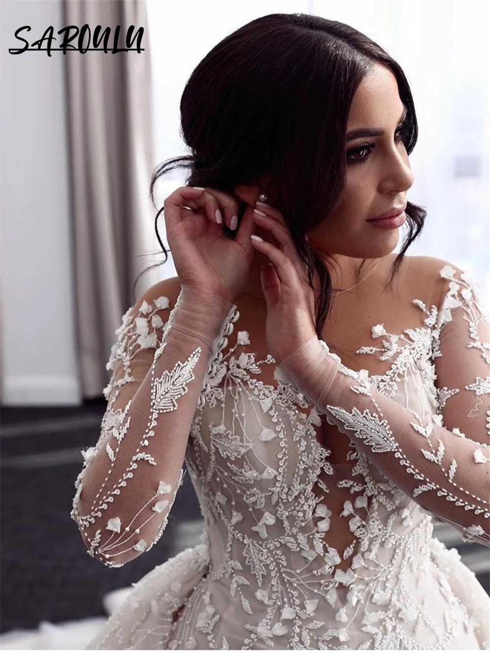 Top Trends: Illusion Long Sleeve Wedding Dresses For Women With Luxury Appliques Mermaid Detachable Train Bride Dresses Sexy Bridal Gown Shoppable Styles - Image 3