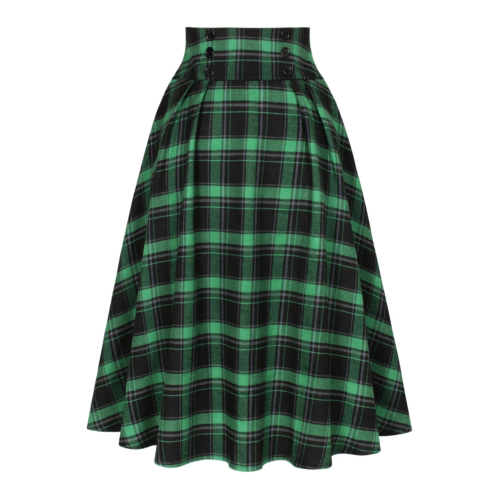 Top Trends: Christmas Green Red Vintage Pleated Plaid Skirt Autumn Winter High Waist Midi Skirts Button Decoration Plus Size Skirt SS0037 Shoppable Styles