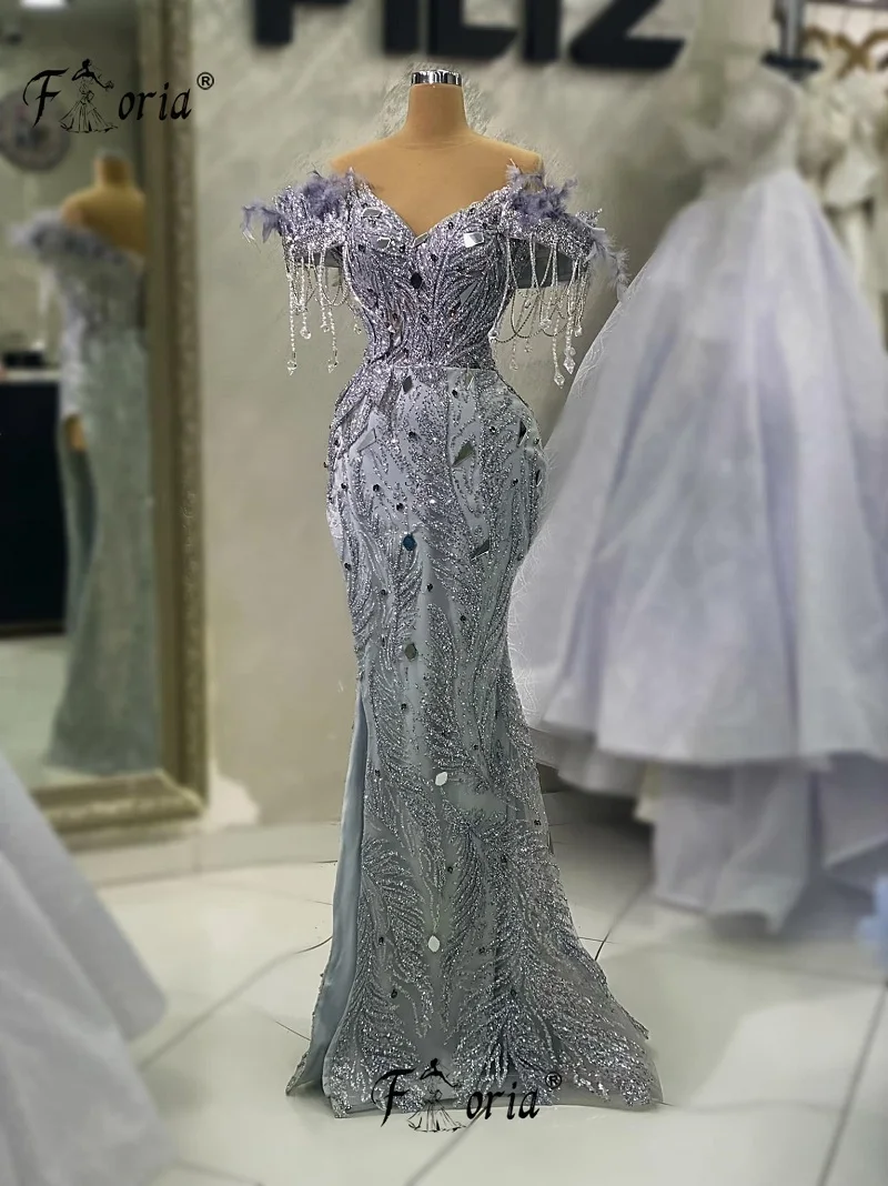 Top Trends: Elegant Beaded Mermaid Formal Evening Dress Sparkly Silver Crystal Sequin Dubai Prom Dress Tassels Celebrity Gown Robe De Soiree Shoppable Styles