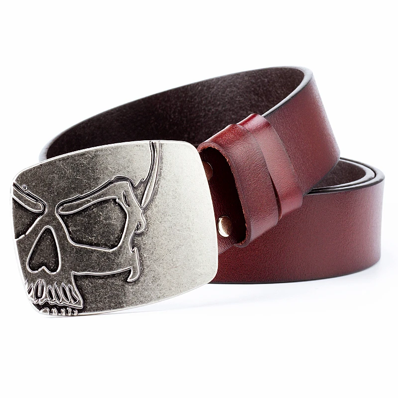 Top Trends: Fashion Men Belt Cowskin Silver Skull Buckle Death&#039;s Head Heavy Metal Rock Style Accessories Shoppable Styles