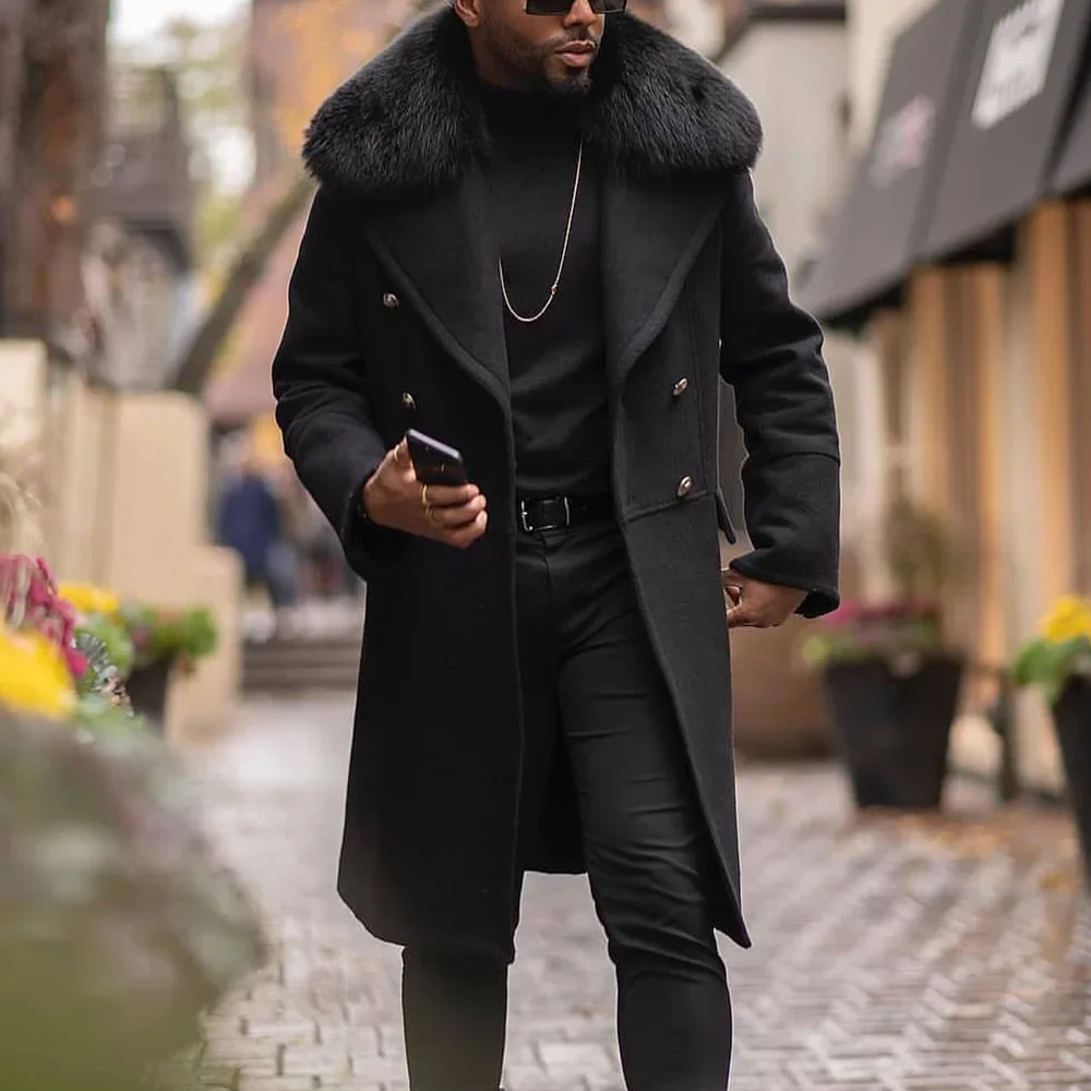 Top Trends: Winter Fur Long Woolen Coat Men Straight Lapel Button Pocket Solid Black Fashion Oversize 4XL Casual Warm Outwear Wool Jacket Shoppable Styles