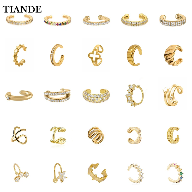 Top Trends: TIANDE 1PC Gold Plated Clip Earrings For Women CZ Zircon Fake Piercing Ear Cuff Women&#039;s Earrings 2023 Fashion Jewelry Wholesale Shoppable Styles