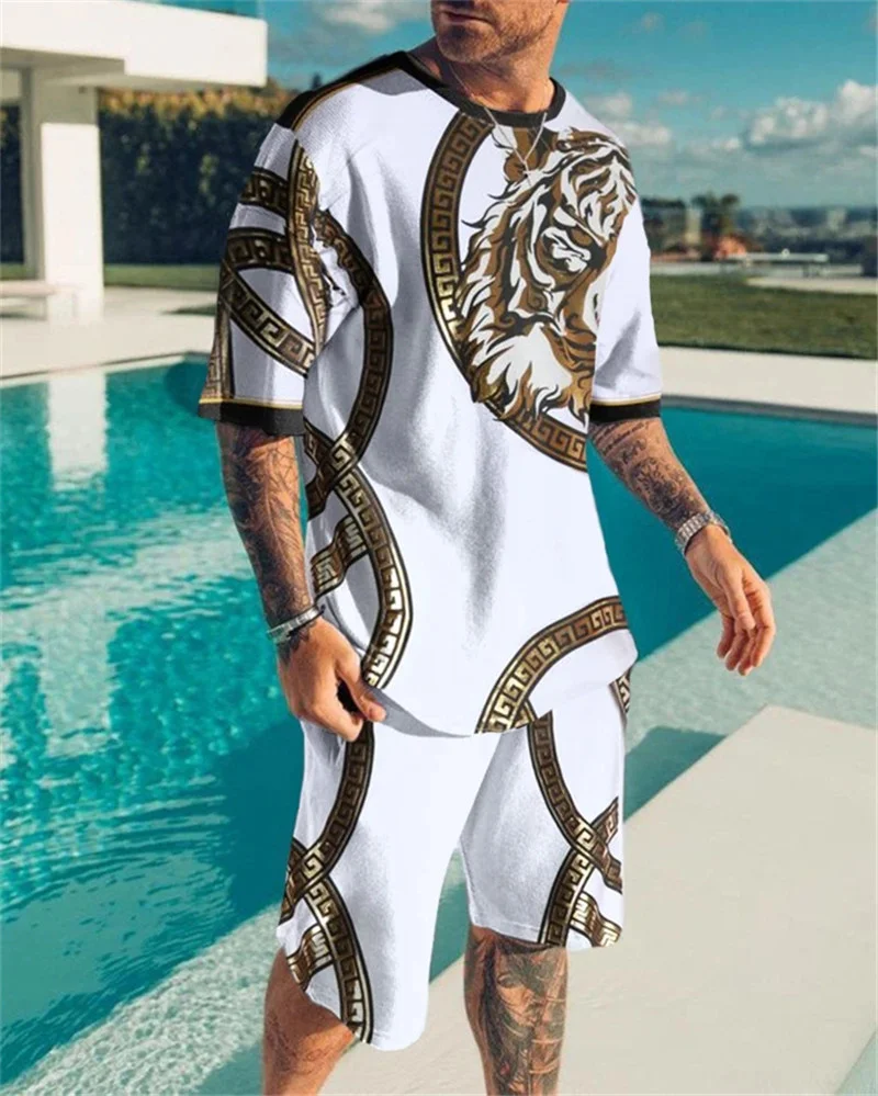 Top Trends: 2023 Summer Printing Tiger T Shirt For Men Casual Short Sleeve Shirts 2 Piece Male Tracksuit Men’s Clothing Set Beach Style Shoppable Styles