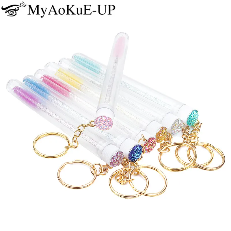 Top Trends: 20 / 50 / 100pcs Tube Lash Brush With Gold Keychain Rhinestone Mascara Wand Applicator Microbrush For Eyelash Extension Eyebrow Comb Shoppable Styles