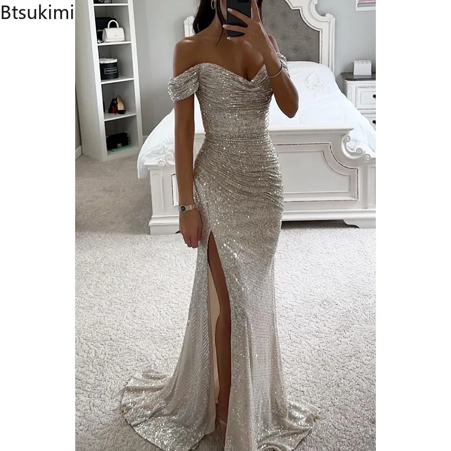 Top Trends: 2024 Women's Luxury High Split Club Party Evening Dress Sexy Banquet Slim Waisted Female Dress Elegant V-Neck Slim Long Dress Shoppable Styles - Image 3