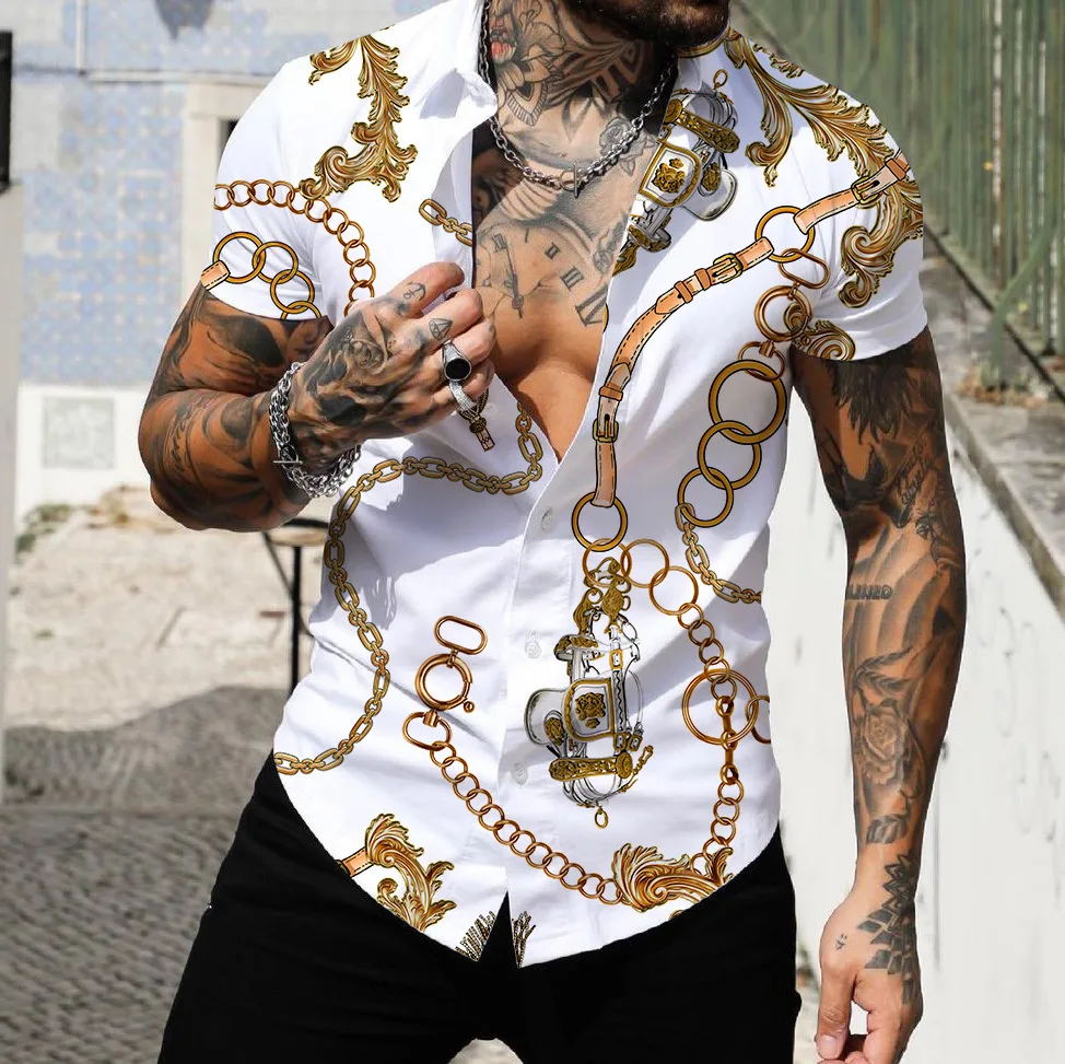 Top Trends: Mens Clothing Social Shirt Man Baroque Print Loose Shirts Tops Luxury Lapel Prom High Quality Blouse 5XL Oversized Tee Shirt Men Shoppable Styles