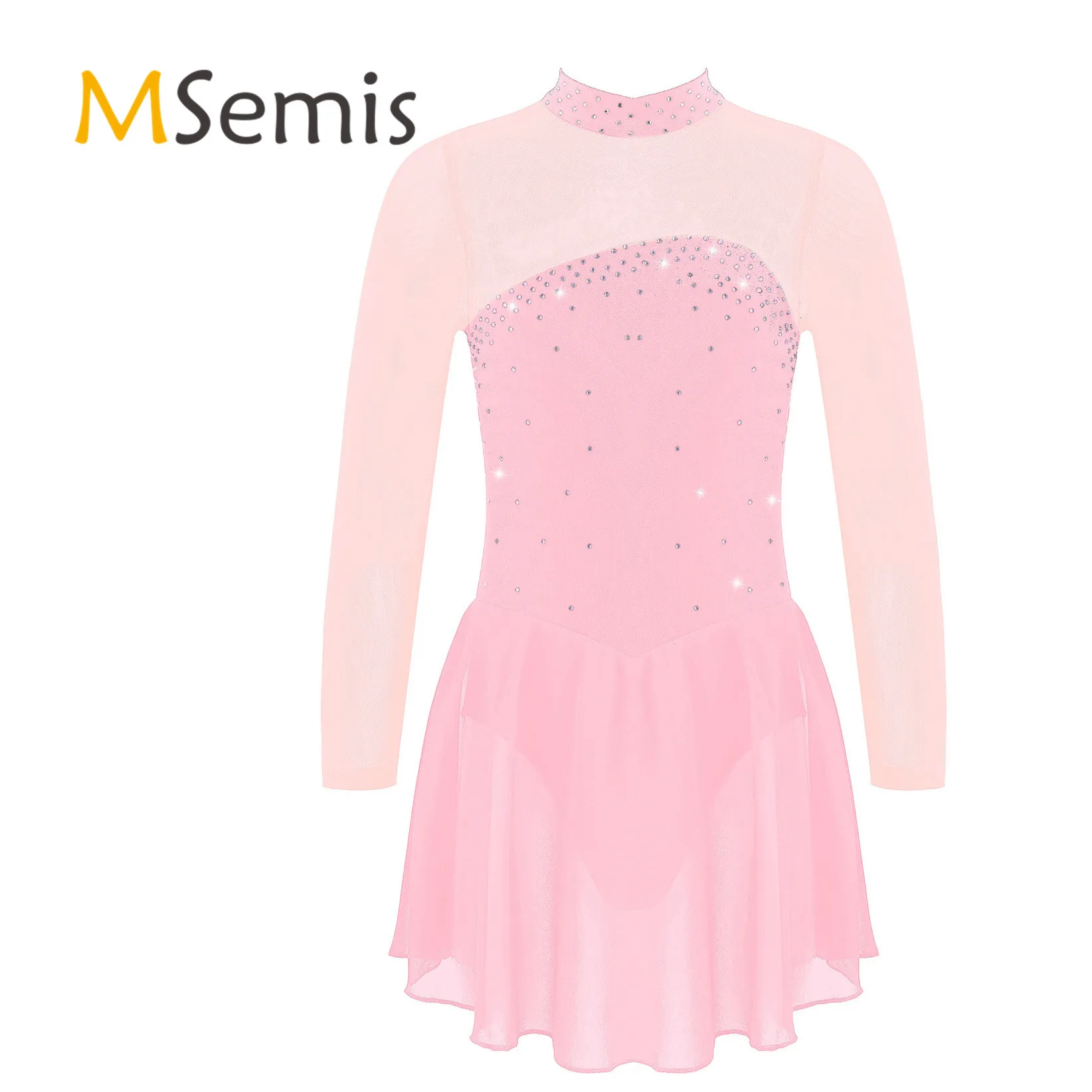 Top Trends: Kids Girls Shiny Figure Ice Skating Roller Skating Dress Sheer Mesh Long Sleeves Keyhole Open Back Ballet Dance Leotard Dress Shoppable Styles