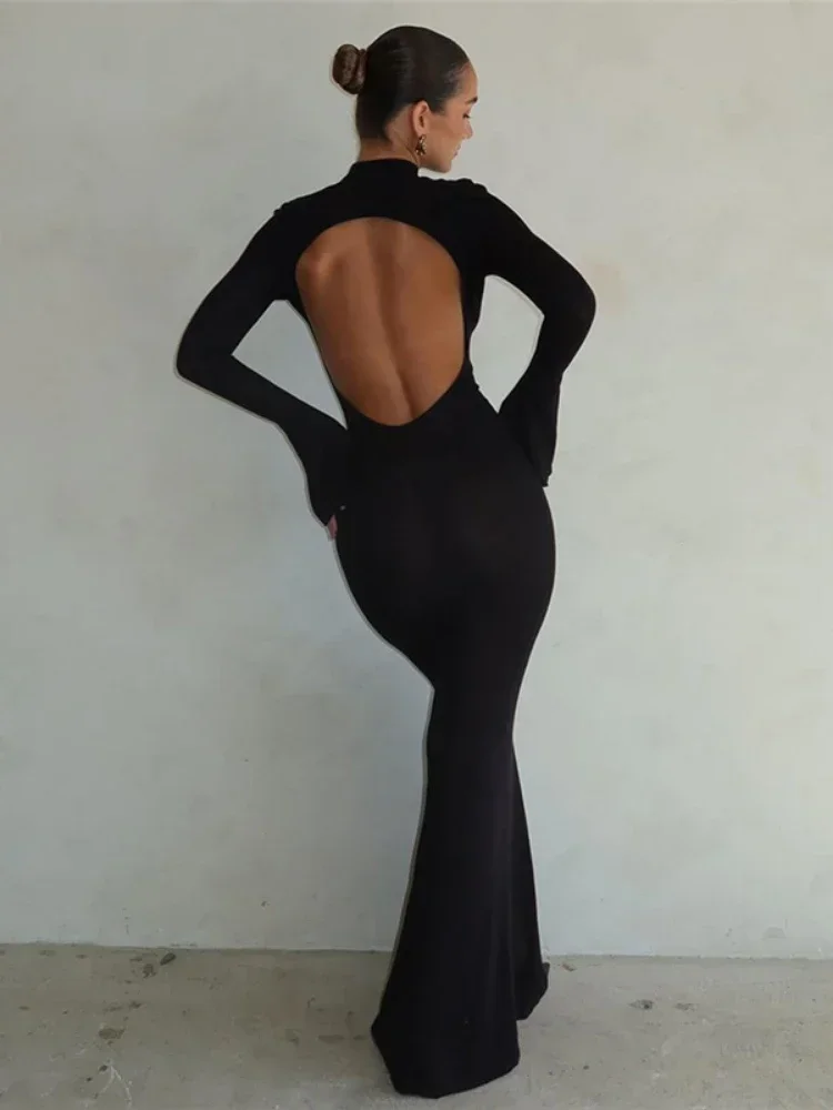 Top Trends: Laxsesu Backless Sexy Maxi Dress Women&#039;s Long Sleeve Bodycon Black Autumn Dress Elegant Party Evening Dresses For Women 2023 Shoppable Styles