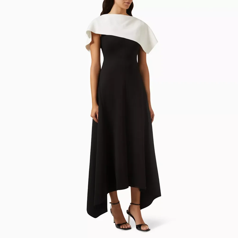 Top Trends: Muloong Black Boat Neck Mermaid Midi Dress Asymmetric Ankle Length Classic Luxury Evening Dress Cape Sleeves Dress Shoppable Styles