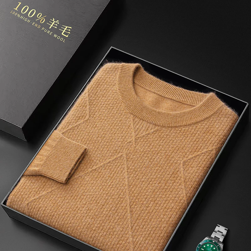 Top Trends: Autumn And Winter New Round Neck 100% Wool Loose And Slim With Men's Cashmere Sweater Knitted Bottoming Shirt Shoppable Styles