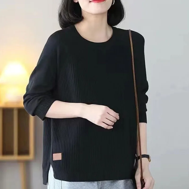 Top Trends: New Autumn Fashion Loose Fit Round Neck Versatile Large Split Belly Covering Solid Color Fashionable Women&#039;s Knitted Sweater Shoppable Styles