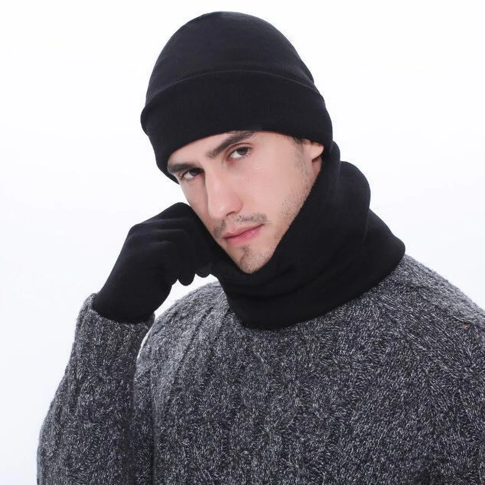 Top Trends: Men&#039;s Autumn Winter Keep Warm Set Unisex Beanie Gloves Scarf Male Woolen Yarn Knit Muffler Solid Color Hat Wholesale Drop Ship Shoppable Styles