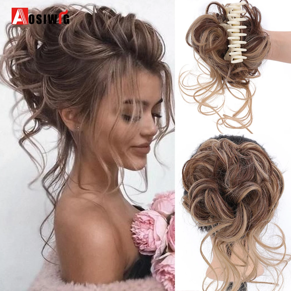 Top Trends: Aosiwig Synthetic Messy Chignon Scrunchies Natural Curly Hair Bun Pieces Fake False Hairpieces For Women Ponytail Extensions Shoppable Styles