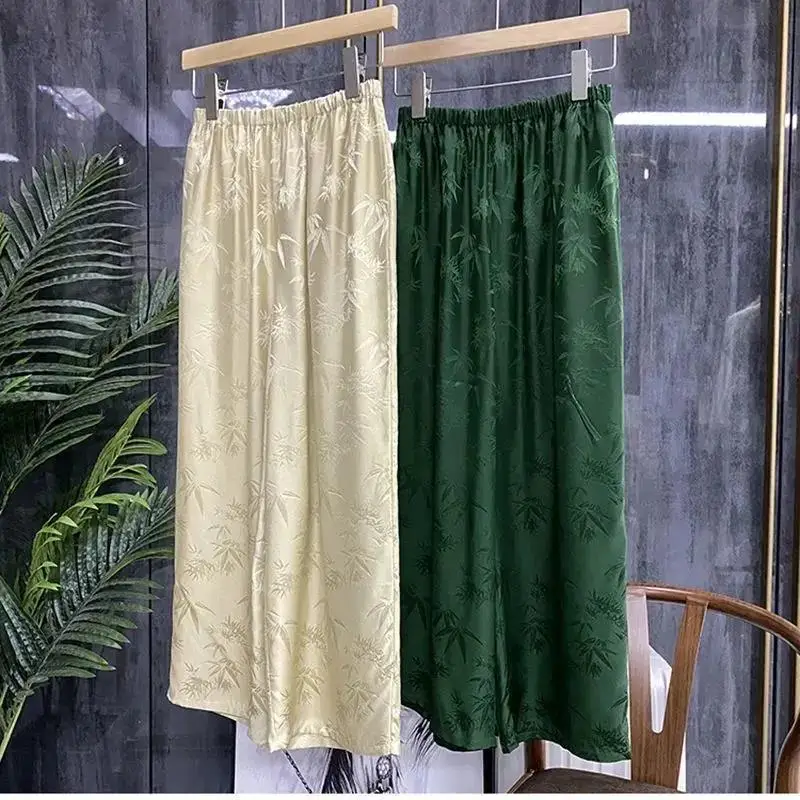 Top Trends: Spring Summer Solid Color Wide Leg Trousers Women High Street Fashion Casual Loose Elastic Waist Jacquard Weave Straight Pants Shoppable Styles - Image 3