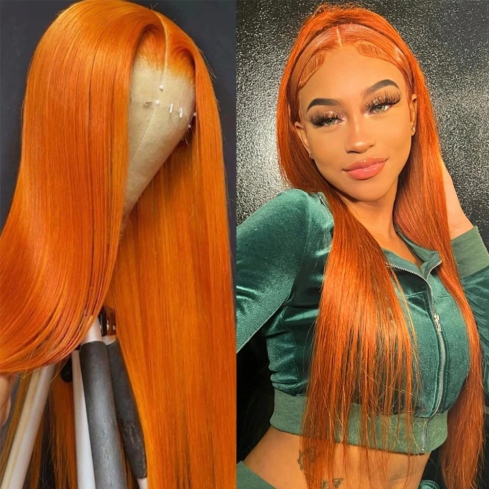 Top Trends: Ginger Orange Lace Front Human Hair Wig 13x4 Bone Straight Brazilian Human Hair Wigs Pre Plucked Transparent Lace Frontal Wig Shoppable Styles