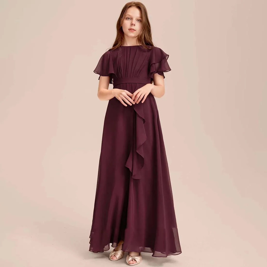 Top Trends: YZYmanualroom Chiffon Junior Bridesmaid Dress With Cascading Ruffles A-line Scoop Floor-Length 2-15T Shoppable Styles