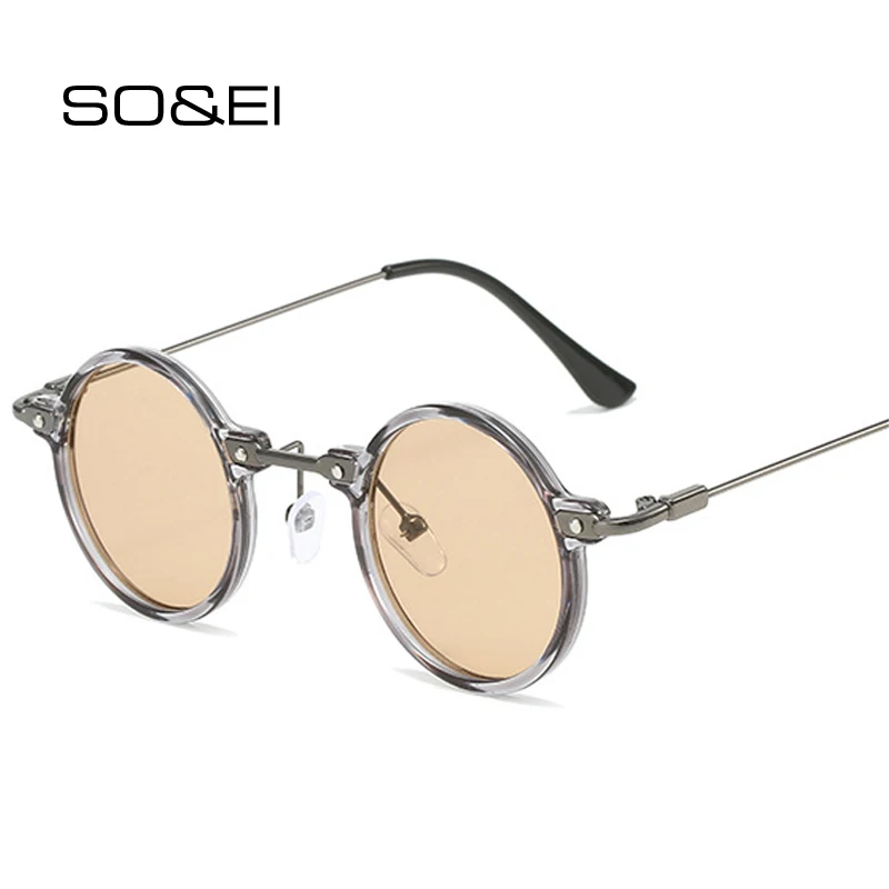 Top Trends: SO&EI Retro Steampunk Small Round Men Hip Hop Sunglasses Fashion Women Clear Ocean Lens Shades UV400 Female Glasses Frame Shoppable Styles