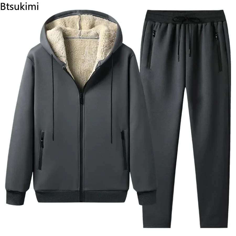 Top Trends: 2024 Men's Thick Warm Tracksuit Sets 2PCS Fashion Jackets Coats And Pants Sets Male Autumn Winter Clothing Two Pieces Sweatsuit Shoppable Styles - Image 2