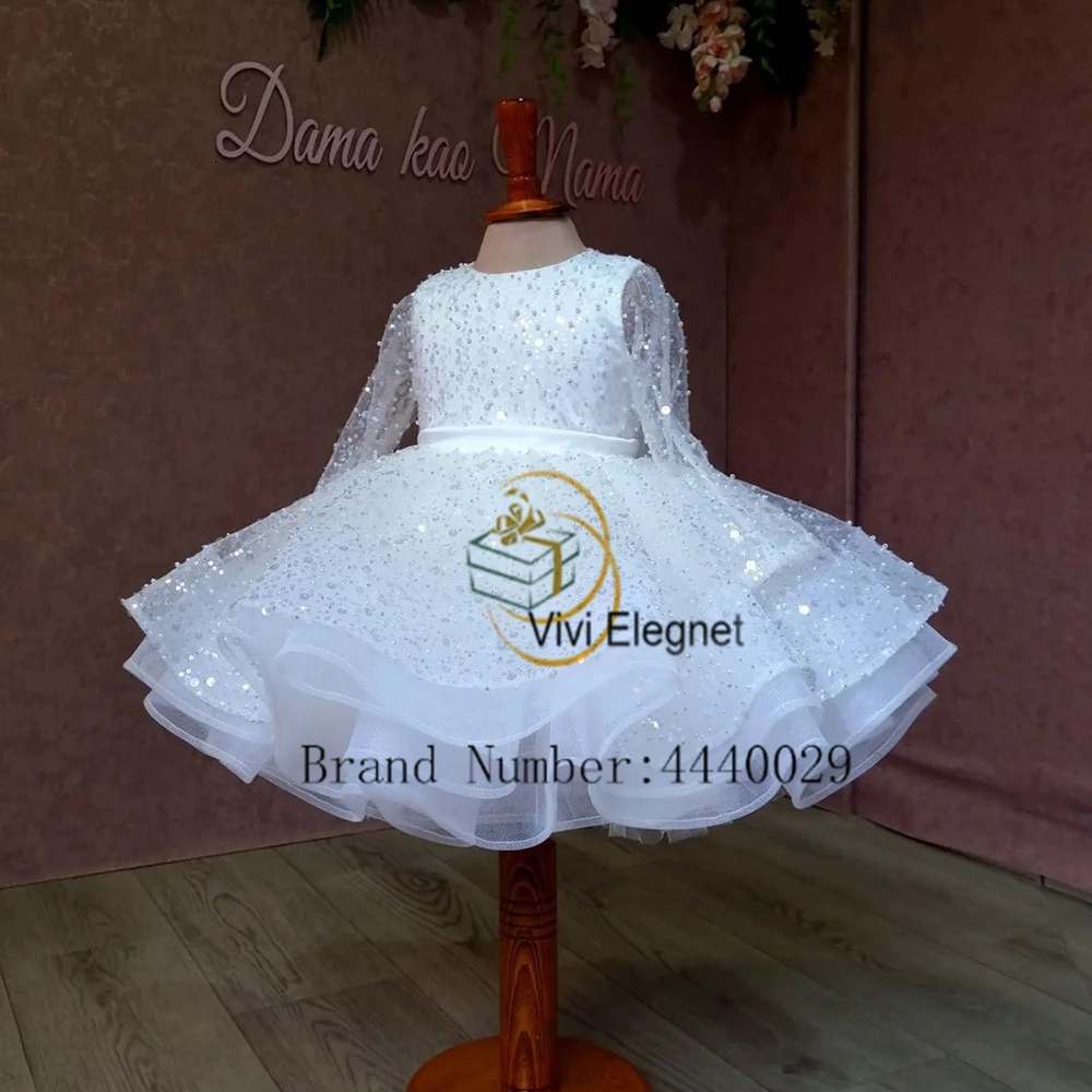 Top Trends: White Sequined Wedding Party Dresses Real Picture Tiered 2023 Summer New Full Sleeve Flower Girls Dresses فلور فتاة اللباس Shoppable Styles