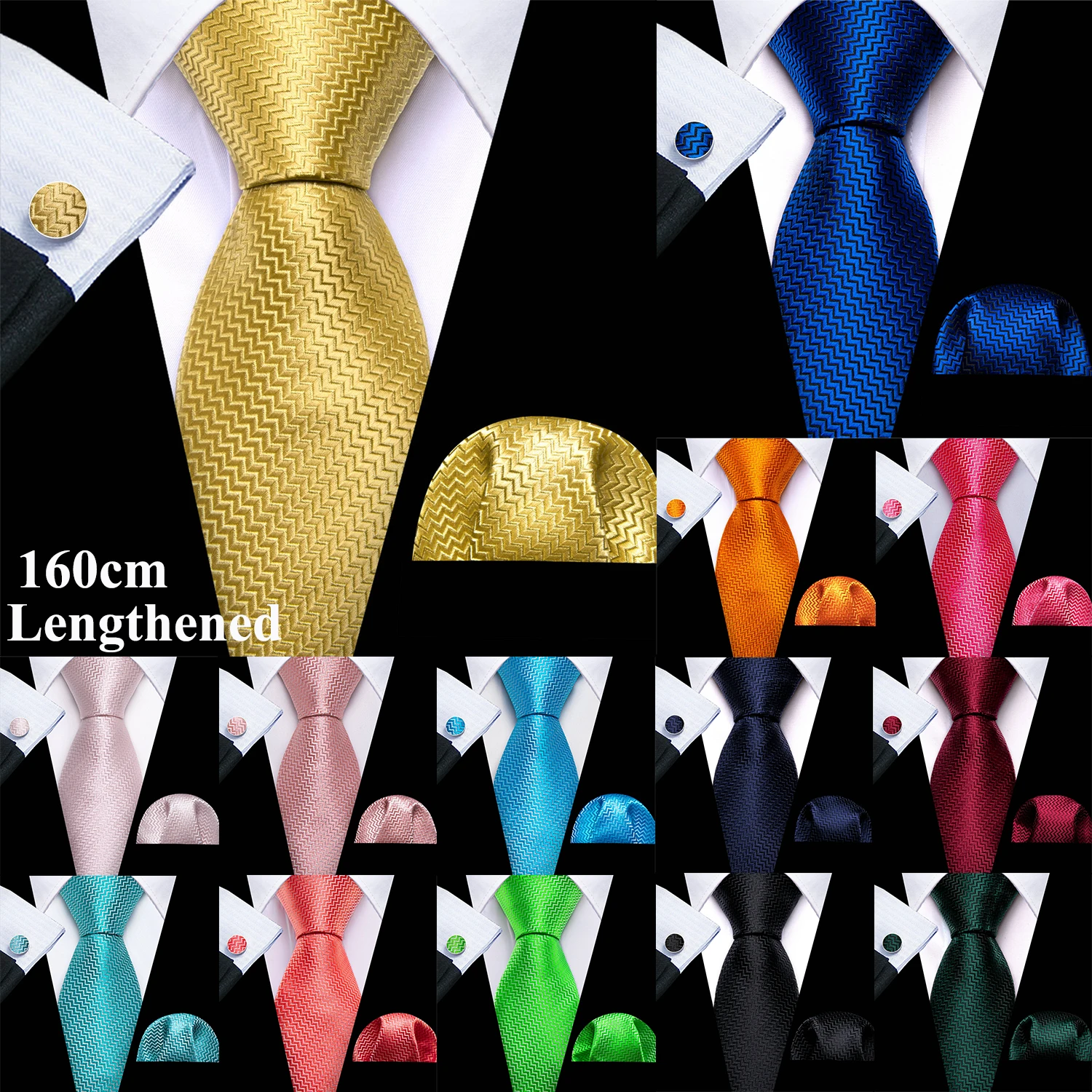 Top Trends: Barry.Wang Lengthened 160CM Silk Men Tie Hanky Cufflinks Set Jacquard Gold Blue Red Pink Long Necktie For Male Wedding Business Shoppable Styles