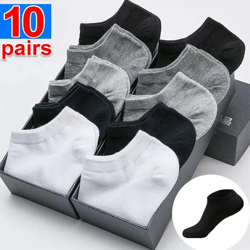 Top Trends: 10pairs Men Cotton Socks Solid Color Low Cut Black White Grey Breathable Sports Socks Male Summer Short Ankle Socks Women Men Shoppable Styles