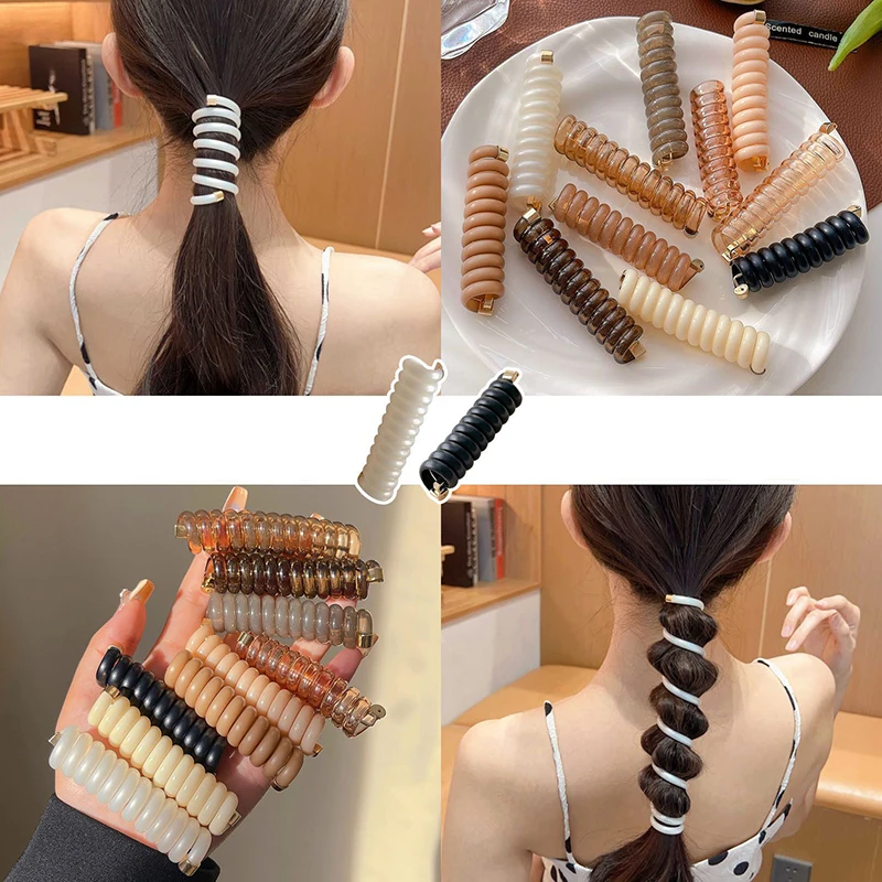 Top Trends: Elastic Telephone Wire Hair Ties Women Girls Solid Color Hair Bands Spiral Coil Rubber Band Ponytails Head Rope Hair Accessories Shoppable Styles - Image 4