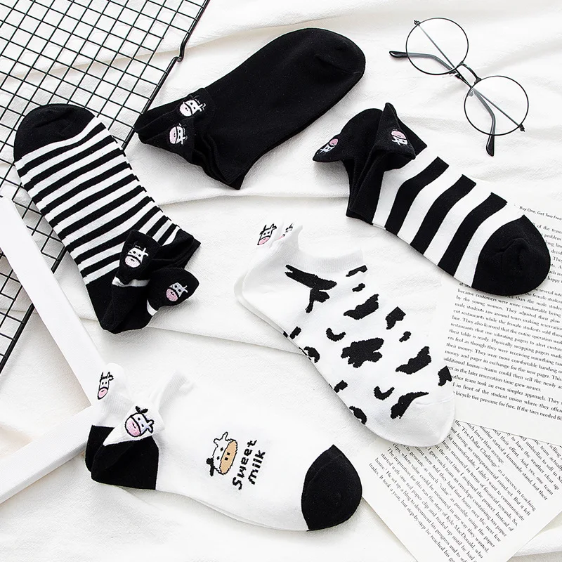 Top Trends: 5pair / lot Cute Cartoon Harajuku Cat Socks For Women Funny Spring Cat Low Cut Short Kawaii Women Socks Shoppable Styles