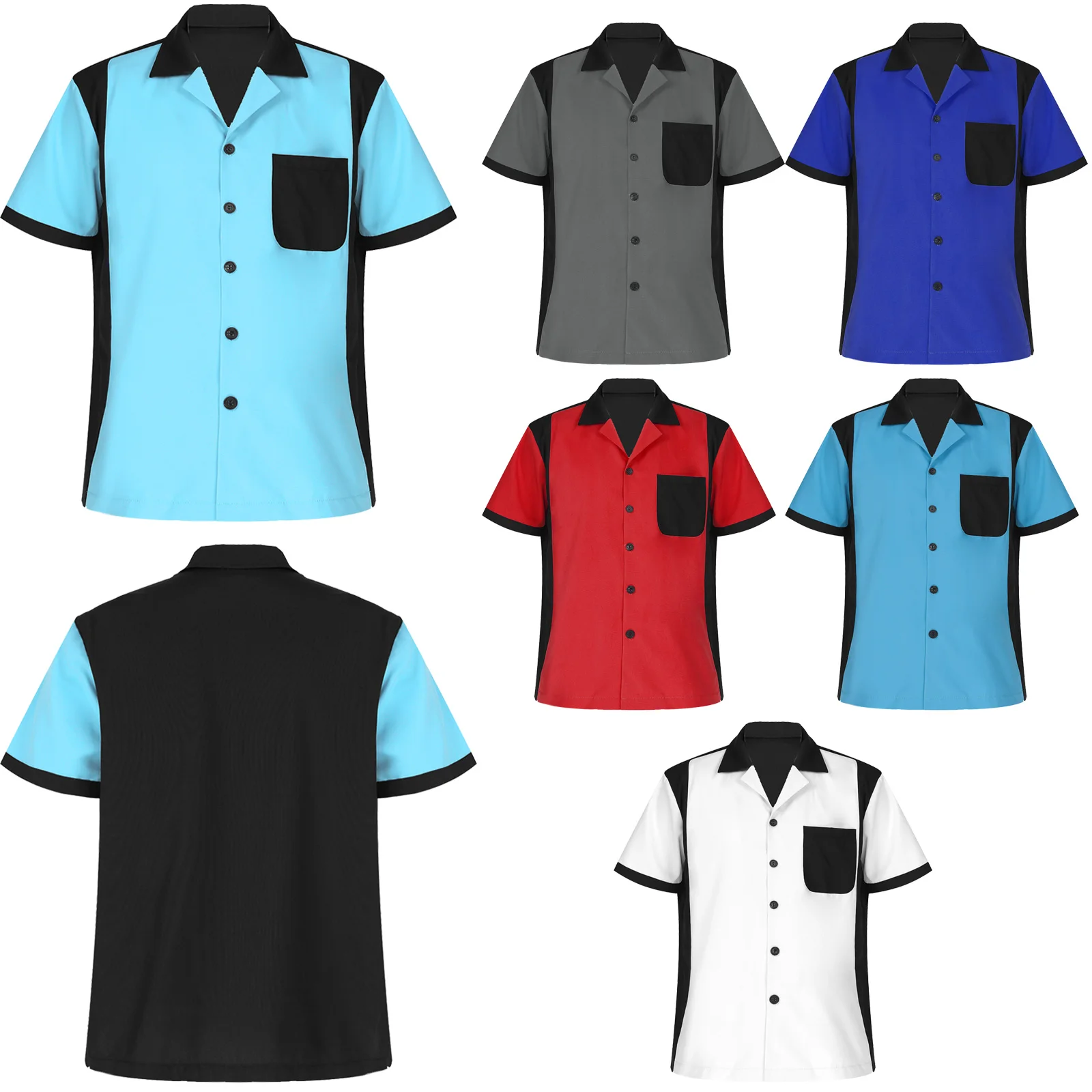 Top Trends: Men Retro Classic Two Tone Guayabera Bowling Casual Dress Shirt Camp Shirts Short Sleeve Casual Shirt For Business Work Holiday Shoppable Styles - Image 5