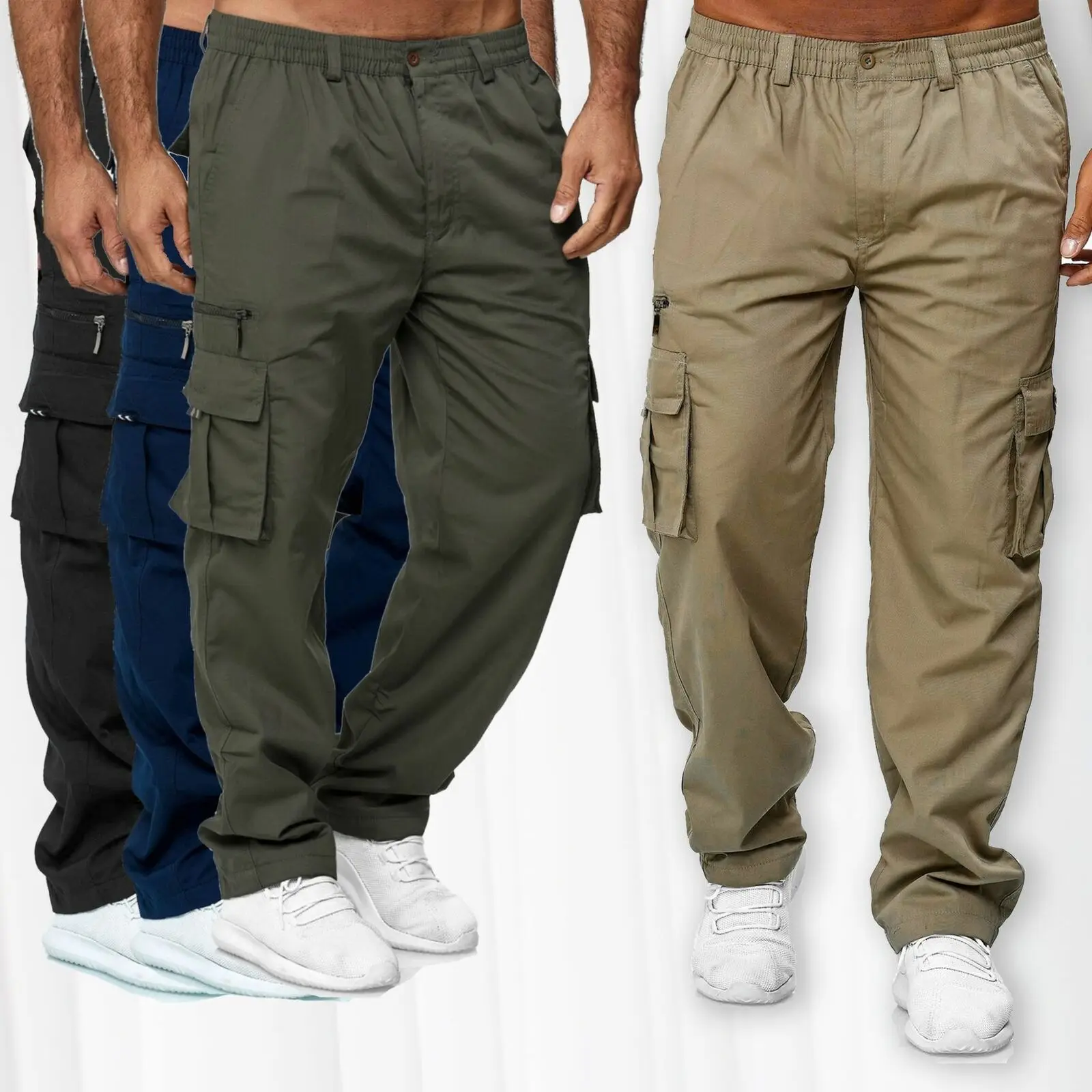 Top Trends: 2023 New Men Cargo Pants Summer Work Trousers Stretch Waist Loose Multi Pocket Casual Trousers Pants Sports Outdoor Wearing Shoppable Styles