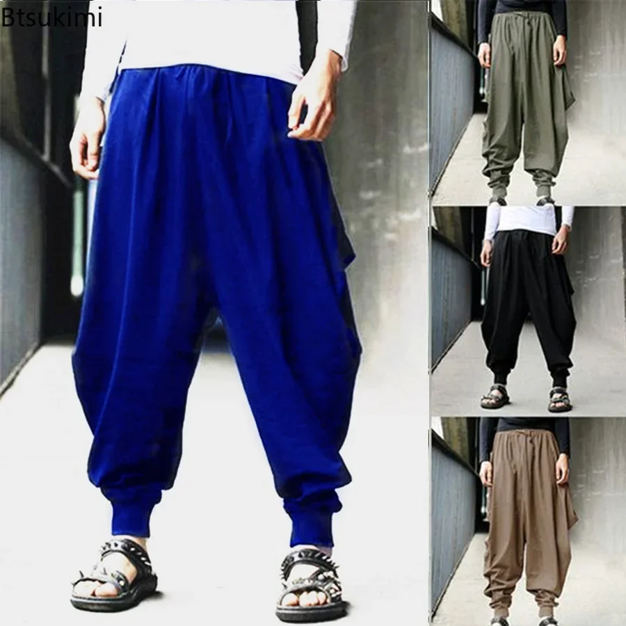 Top Trends: Plus Size 4XL 5XL Men&#039;s Cotton Linen Harem Pants Baggy Japanese Joggers Male Hip Hop Crotch Wide Leg Pants Casual Loose Trousers Shoppable Styles