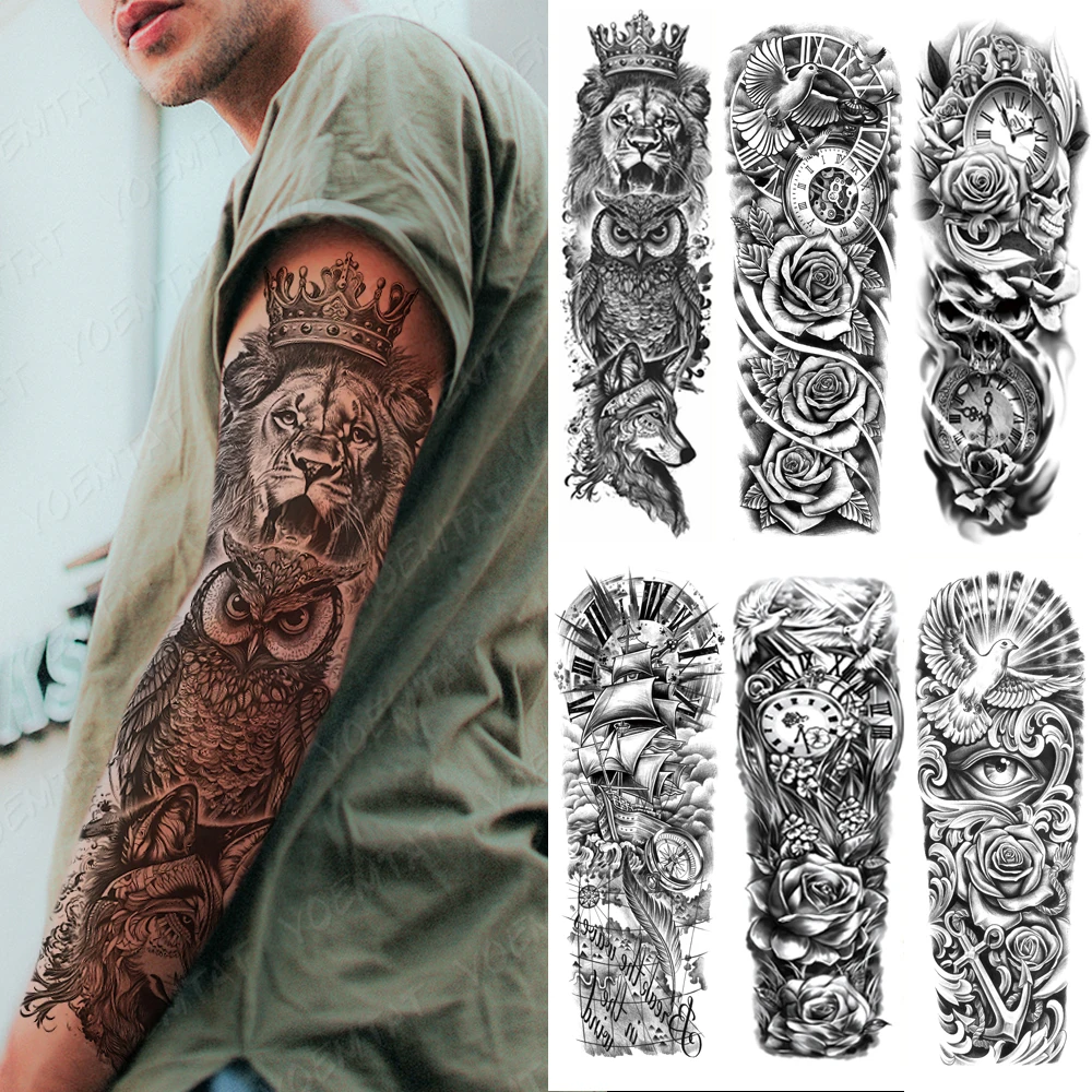 Top Trends: Large Arm Sleeve Tattoo Lion Crown King Rose Waterproof Temporary Tatoo Sticker Wild Wolf Tiger Men Full Skull Totem Fake Tatto Shoppable Styles