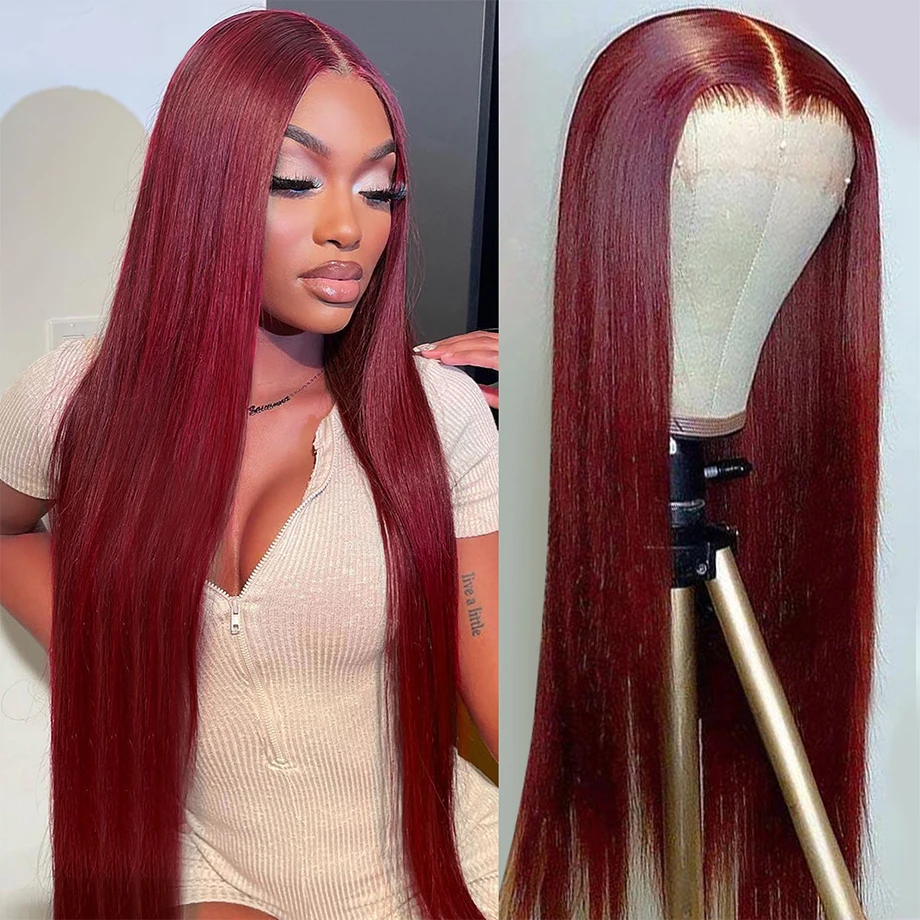 Top Trends: 99J Burgundy Brazilian Straight Hair 13x4 13x6 Hd Lace Front Human Hair Wig Pre-Plucked 4x4 Lace Closure Frontal Wigs For Women Shoppable Styles