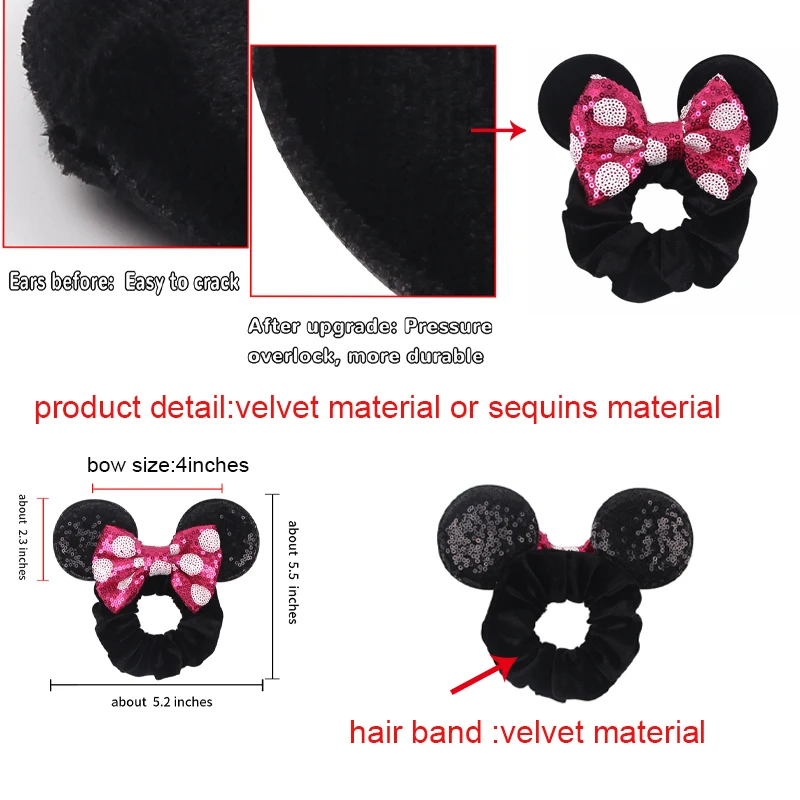 Top Trends: Hot Sales Christmas Disney Ears Hair Scrunchies Velvet Hairbands For Girls Sequins Bows Headband 2023 Women Trip DIY Accessories Shoppable Styles - Image 6