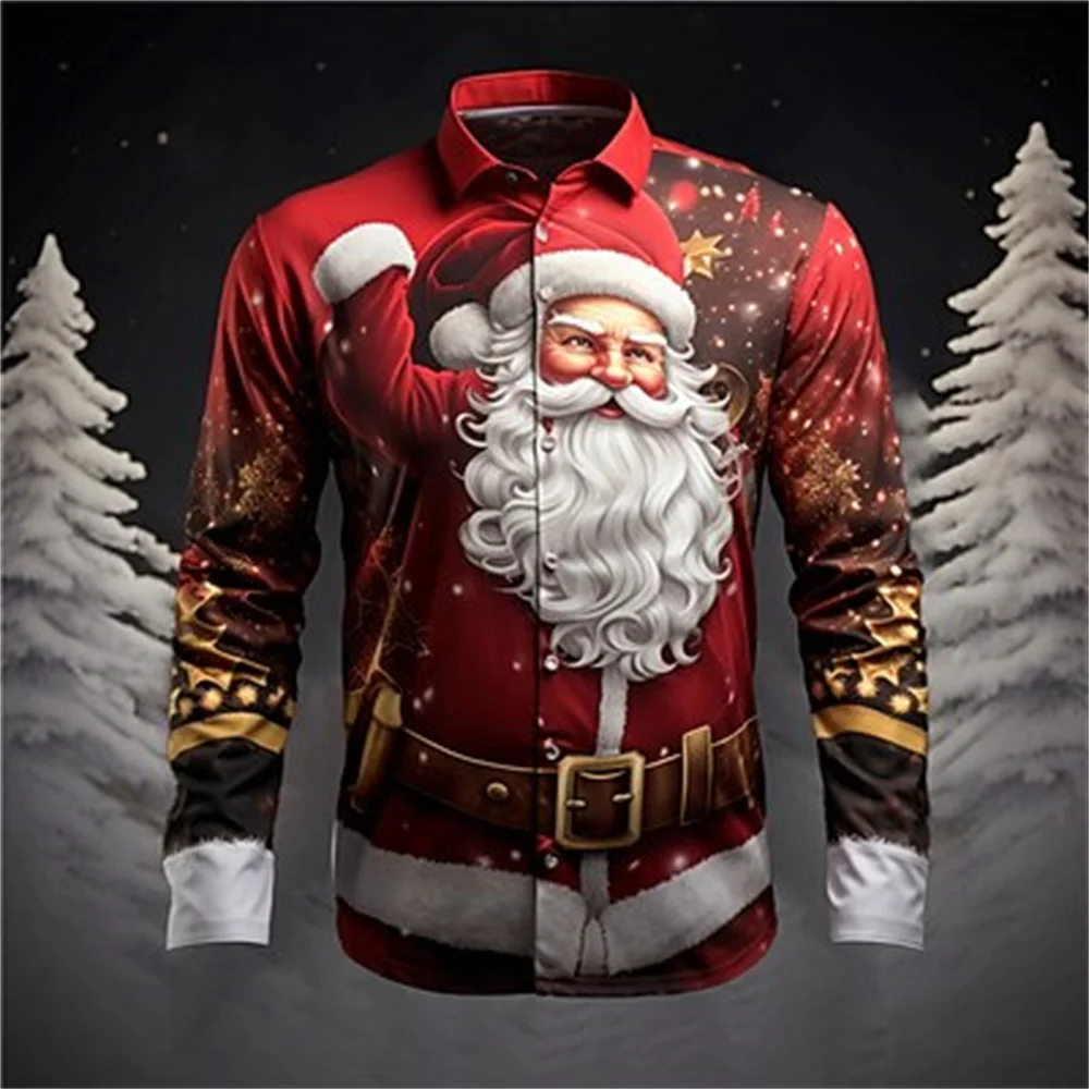 Top Trends: New Santa Claus Printed Casual Men&#039;s Shirt Christmas Dance Party Long -sleeved Lapel Button Designer Shirt Comfortable Fabric Shoppable Styles