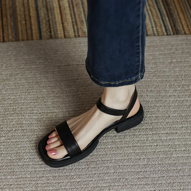 Top Trends: 2023 Summer Women Sandals Low Heels Basic Genuine Leather Office Ladies Casual Outdoor Shoes Woman Concise Shoppable Styles