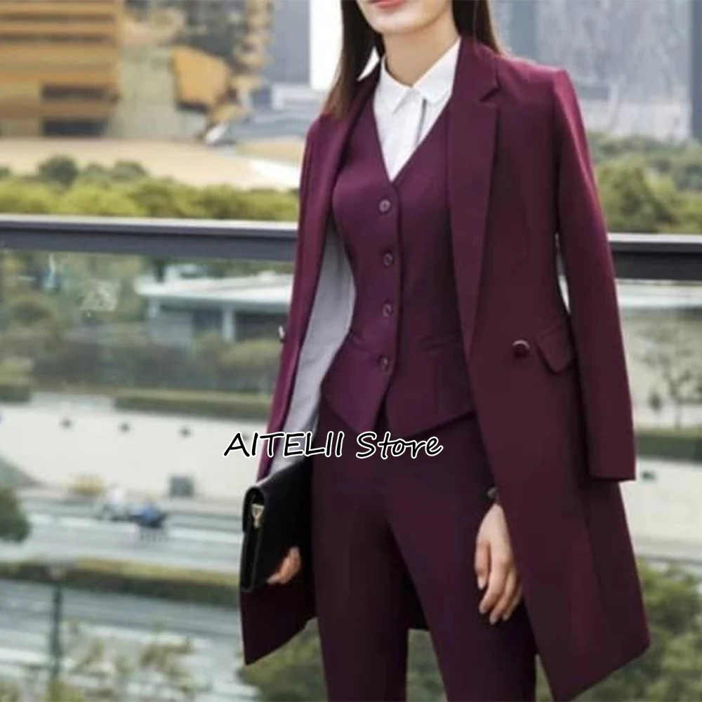 Top Trends: Ladies Office Pantsuit 3 Piece Single Breasted Set Women&#039;s Dress Suit Long Jacket Blazer Vest Pants Slim Fit Formal Outfits Shoppable Styles