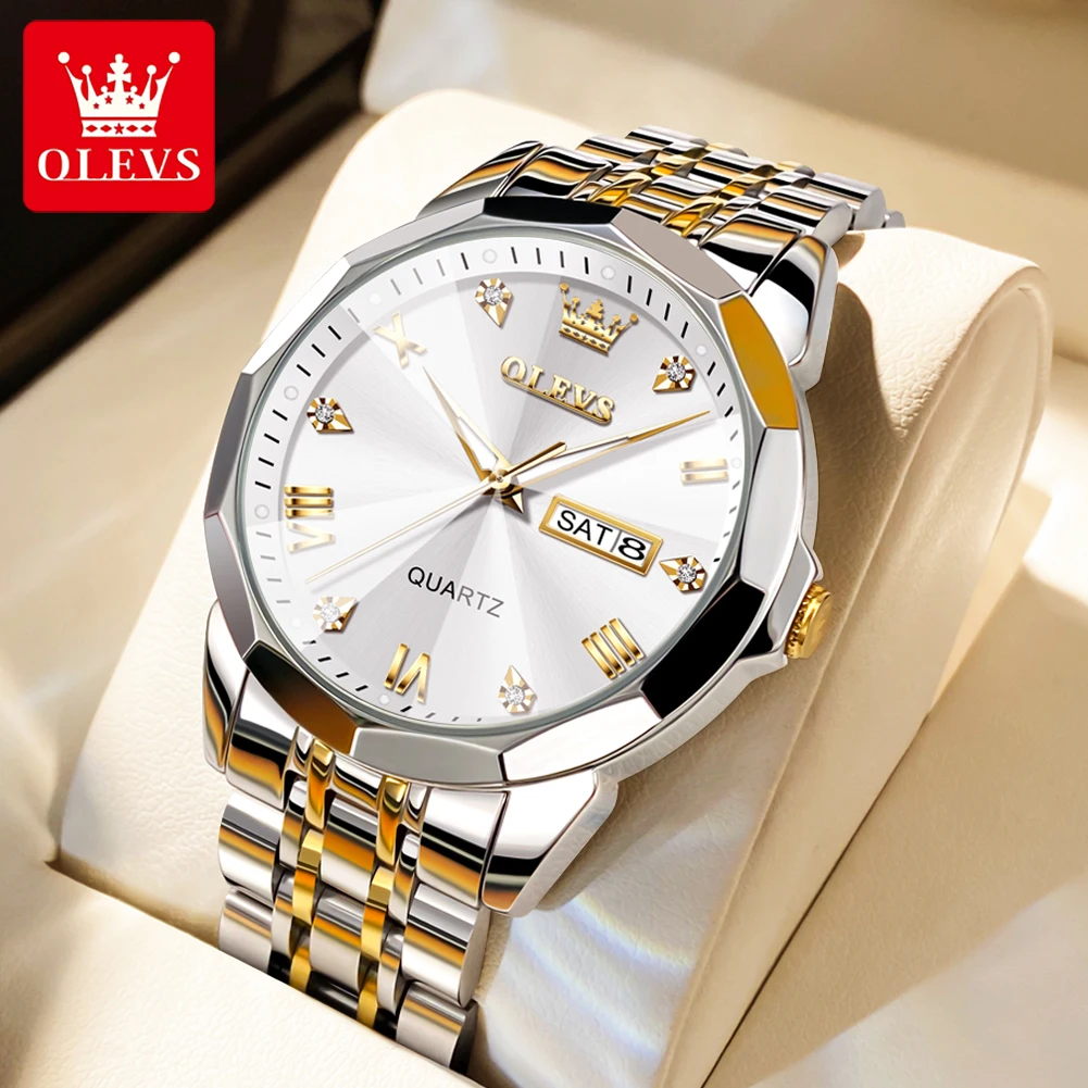 Top Trends: OLEVS Rhombus Mirror Quartz Watch For Men Stainless Steel Waterproof Luminous Date Week Mens Watches Top Brand Luxury Wristwatch Shoppable Styles - Image 4