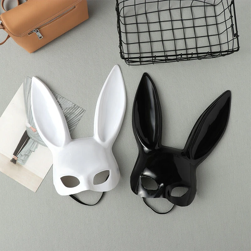 Top Trends: Half Face Rabbit Mask Black White Halloween Mask Christmas Bar Masquerade Party Rabbit Ears Masks Sexy Cosplay Props Shoppable Styles - Image 2