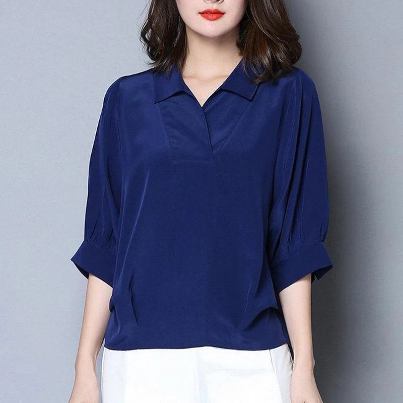 Top Trends: Women Silk Satin Simple Elegant Blouses Summer Korean Fashion V Neck Half Sleeve Casual Shirts Solid Loose Pullover Ladies Tops Shoppable Styles - Image 5