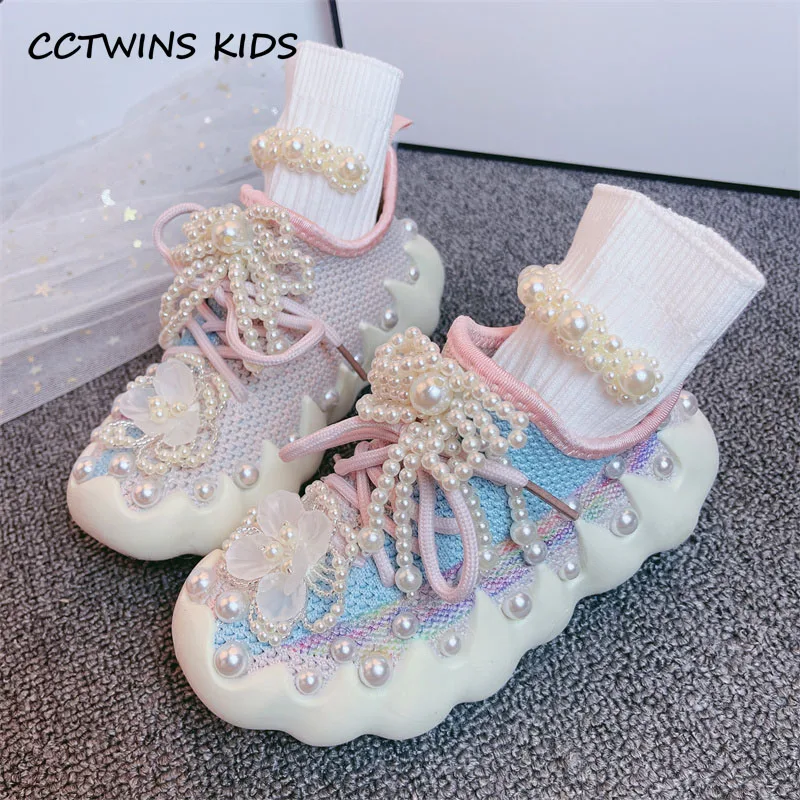 Top Trends: Girls Sneakers 2023 Spring Kids Fashion Brand Sock Shoes Children Running Sports Shoes Breathable Rhinestone Pearl Soft Sole Shoppable Styles