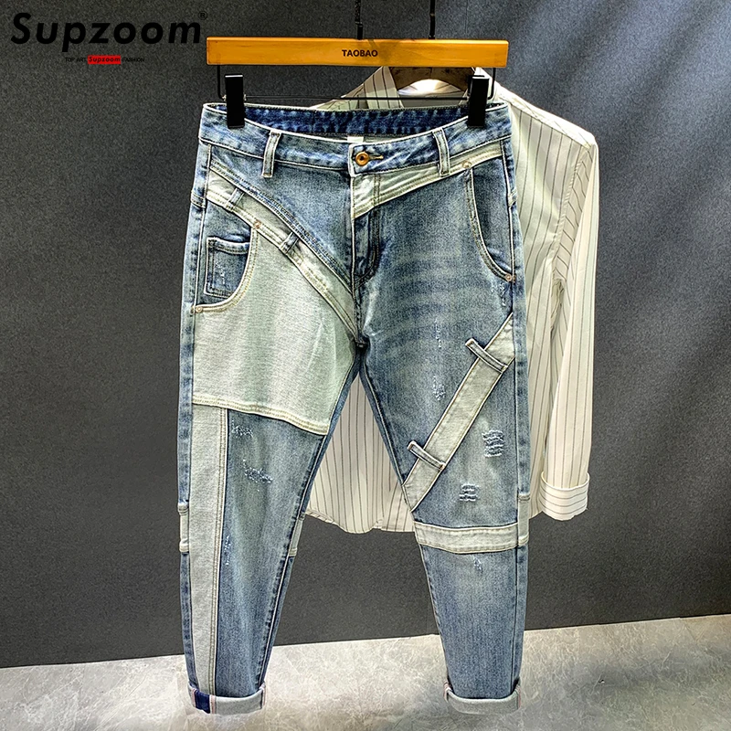 Top Trends: Supzoom New Arrival Hot Sale Top Fashion Autumn Zipper Fly Stonewashed Casual Patchwork Cargo Denim Pockets Cotton Jeans Men Shoppable Styles